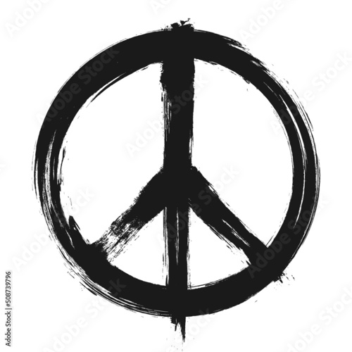 The Campaign for Nuclear Disarmament ( CND ) Symbol . Realistic ink painting design . Black color grunge style . Peace and hippie pacifist concept . Vector illustration .