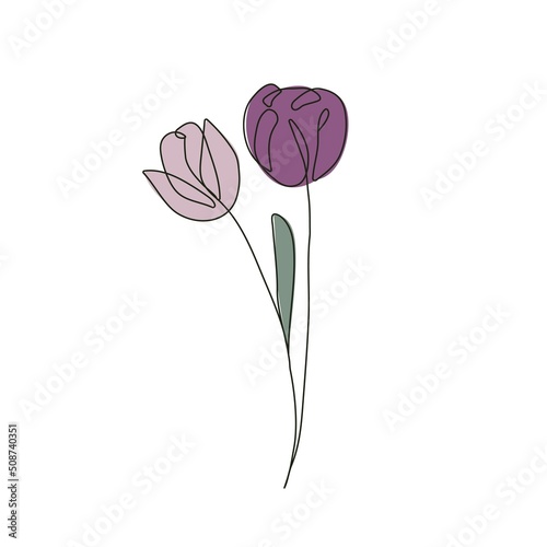 One Line Vector Drawing of Tulip Flowers. Botanical Modern Single Line Art, Aesthetic Contour. Perfect for Home Decor, Wall Art Posters, or t-shirt Print, Mobile Case. Continuous Line Drawing 