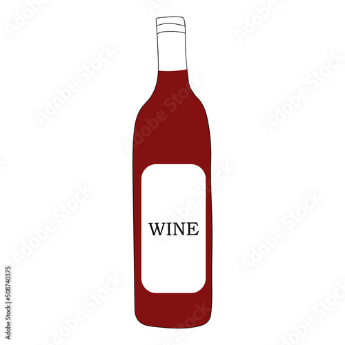 Red wine in bottle doodle vector illustration.