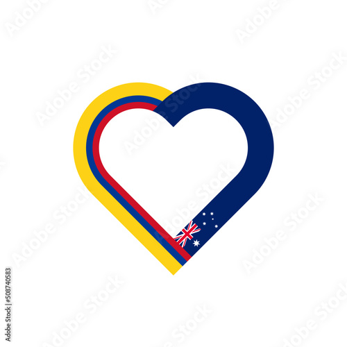 unity concept. heart ribbon icon of colombia and australia flags. vector illustration isolated on black background