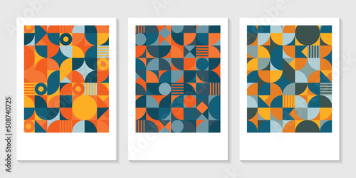 Set of abstract geometric Bauhaus inspired artwork shapes design. Poster, brochure cover, banner print decoration photo