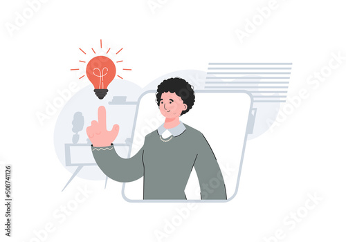 A man is waist-deep who had an idea in the form of a light bulb. Idea. Element for presentations, sites.