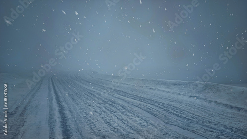 Snowy winter scenery with high moutains and snowflakes. 3d rendering © Molostock