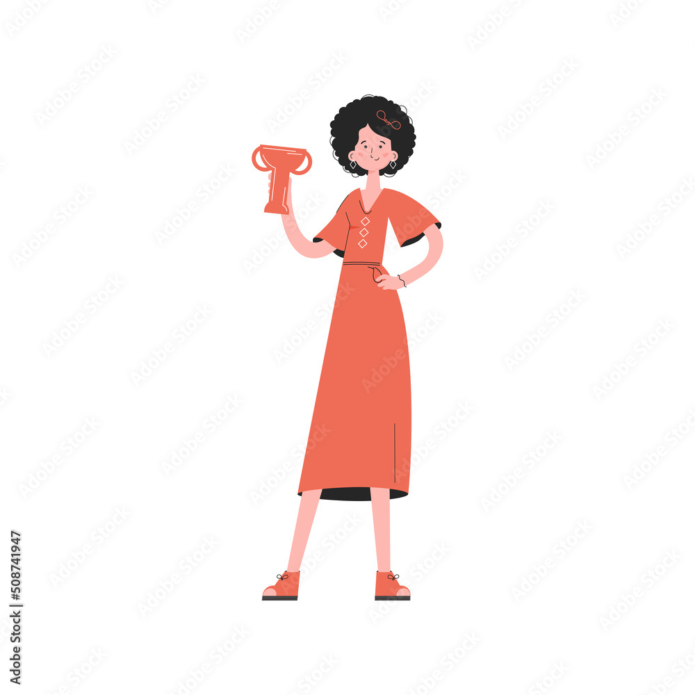 A woman stands in full growth with a goblet. Isolated. Element for presentations, sites.