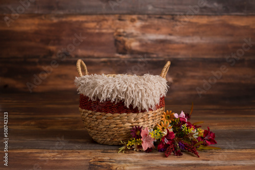 Newborn Digital Background Fall Wood Basket