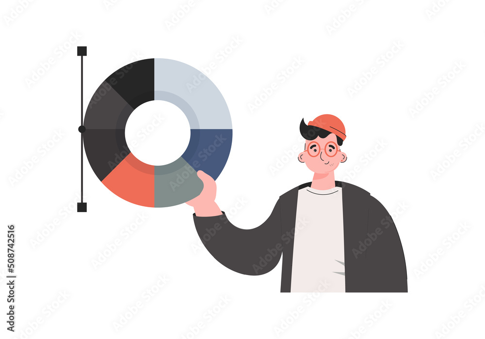 A man stands waist-deep and holds a color palette in his hands. Isolated. Element for presentations, sites. A man stands waist-deep and holds a color palette in his hands. Isolated. Element for presentations, sites.