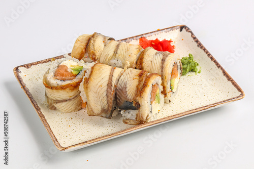 Japanese traditional roll with salmon and eel