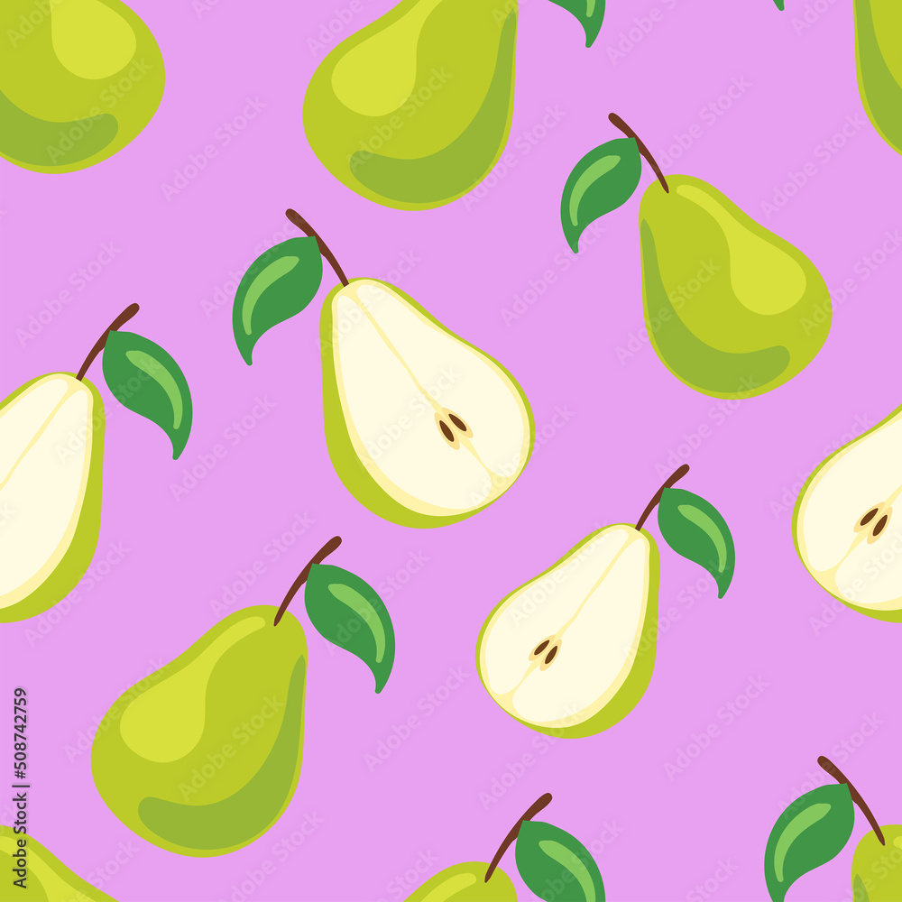 fruit pear vector seamless pattern.