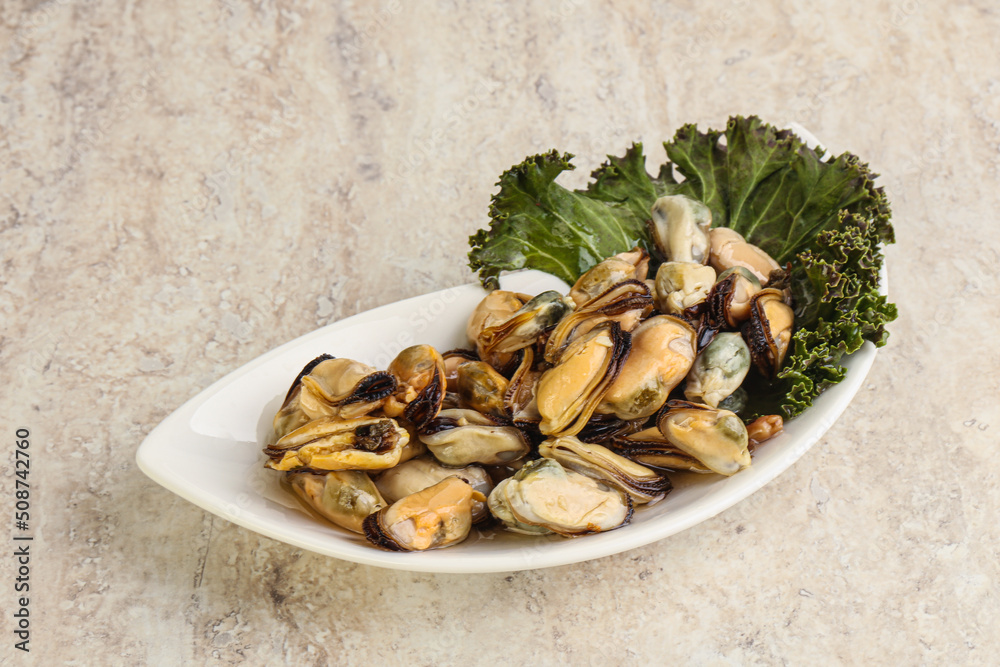 Tasty marinated mussels in the bowl Tasty marinated mussels in the bowl