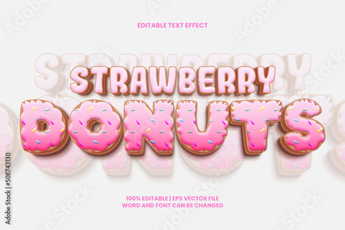 Strawberry donuts editable text effect 3D Style