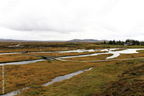 landscape of the Thingvellir national park in Iceland. The place where North American and Eurasian tectonic plates meet. photo