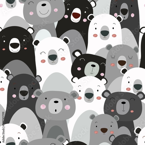 Cute  teddy bear family seamless pattern