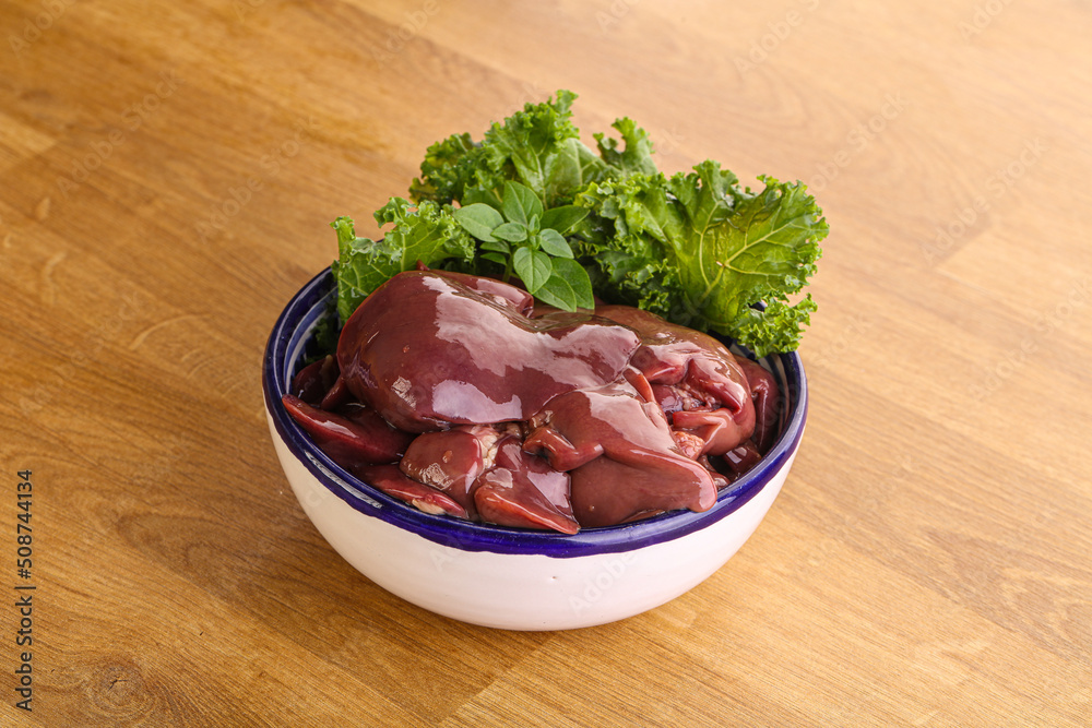 Raw chicken liver in the bowl Raw chicken liver in the bowl
