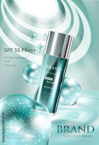 Concept Skin Care cosmetic. Regenerate cream and extract Background. Ads banner  with atoms molecule. Vector illustration.