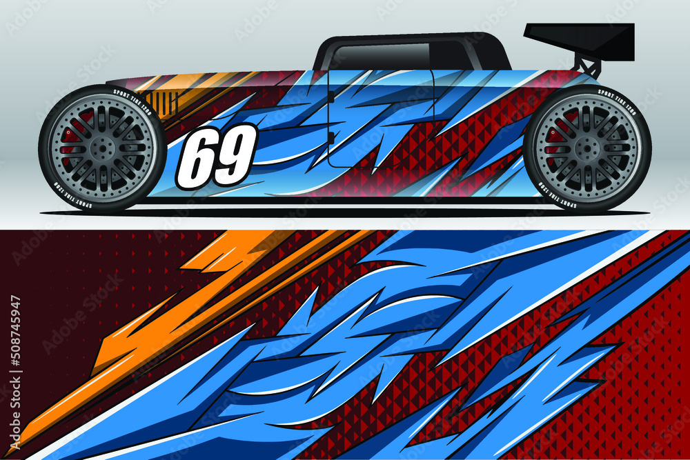 Abstract Race car wrap sticker design and sports background for