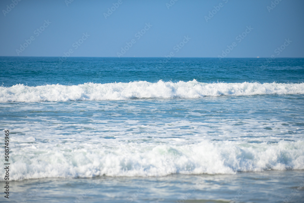 Blue ocean wave, ocean waves, natural background. Blue clean wavy sea water.