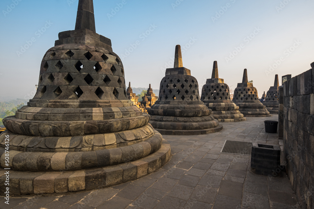 Borobudur, or Barabudur is a 9th-century Mahayana Buddhist temple in Central Java