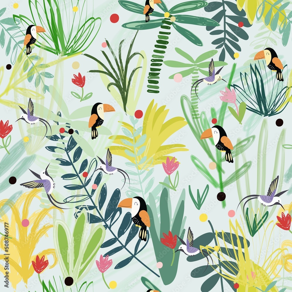 Cute hornbill bird in fantasy forest Cute hornbill bird in fantasy forest