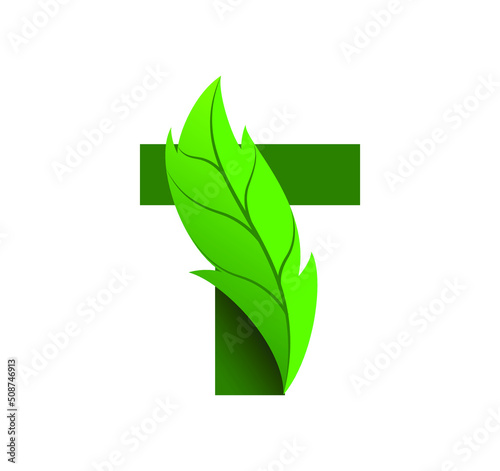 letter T leaf logo design vector