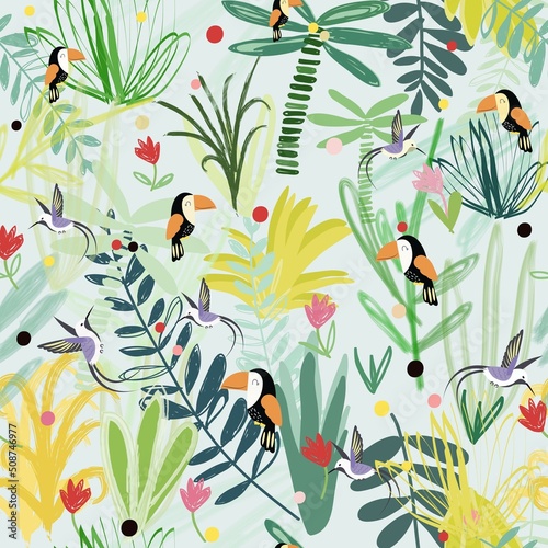 Cute hornbill bird in fantasy forest