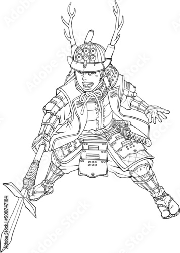 Wallpaper Mural 十文字槍を持った真田幸村 【線画】 Torontodigital.ca