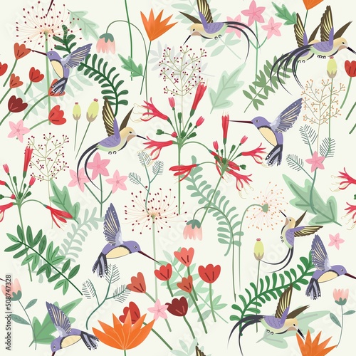 Humming bird and wild flower forest
