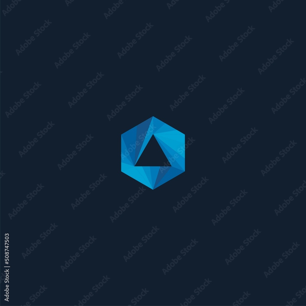 the triangle and hexagon logo form a diamond in a cool blue color. the triangle and hexagon logo form a diamond in a cool blue color.