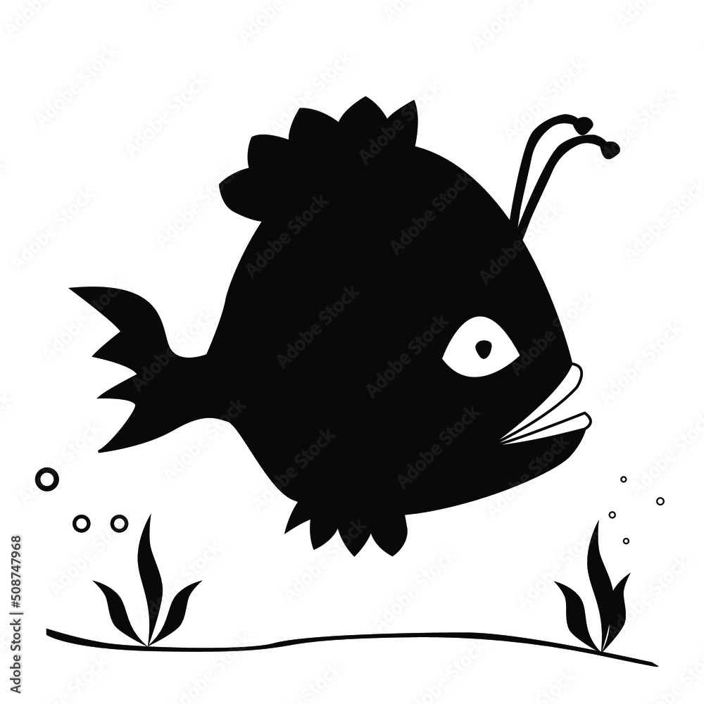 Obraz premium Cartoon, hand drawn, vector doodle illustration of funny fish.
