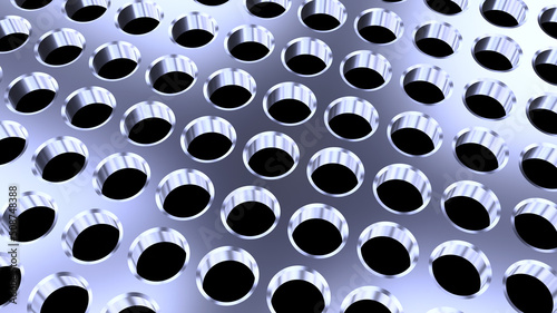 Metallic background with punched holes pattern  technological metal design  3D perforated texture render ilustration. 