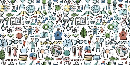 Genetics and chemistry, biology seamless pattern for your design