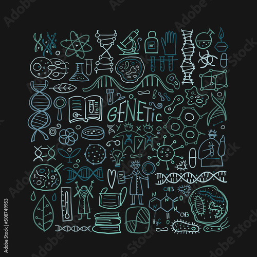 Genetics, chemistry, biology icons set for your design
