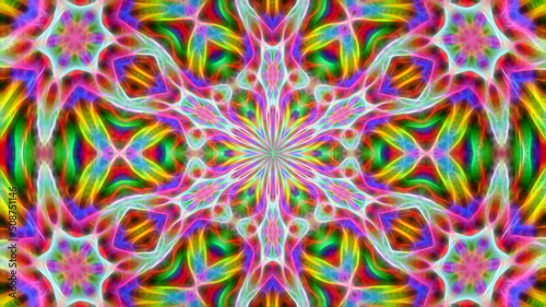 Abstract multicolored fractal neon kaleidoscope background.