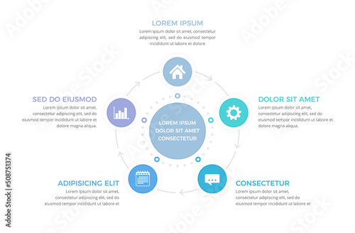 Circle diagram template with five steps or options, process infographics