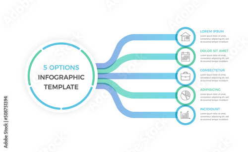 Infographic template with 5 options with text and icons