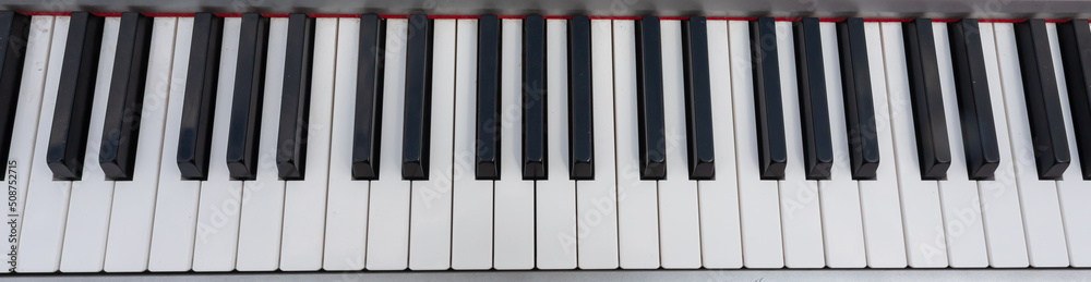 close-up of piano keys. close frontal view, black and white piano keys, viewed from above close-up of piano keys. close frontal view, black and white piano keys, viewed from above