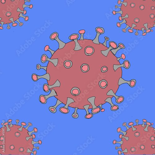 Virus in Comic auf blauem Grund