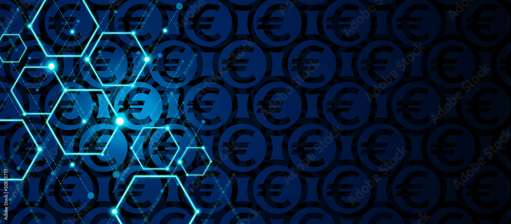 Hexagon technology digital futuristic background currency coin euro concept of business investment and future stock trading , econom Hexagon technology digital futuristic background currency coin euro concept of business investment and future stock trading , econom