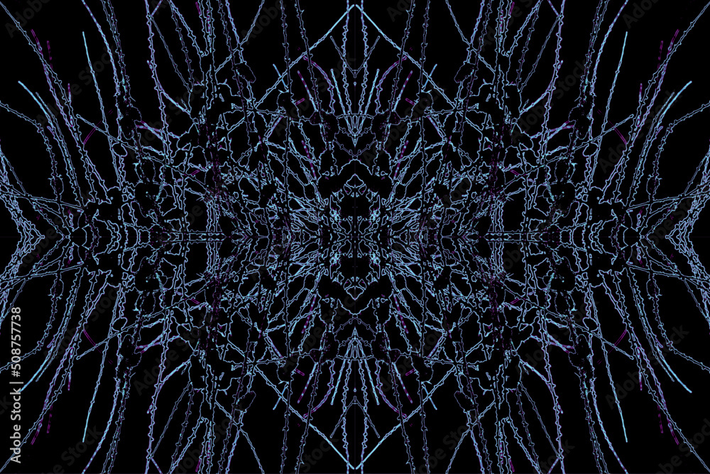 Vector ornament based on the winter branch of bare larch with cones. Imitation of an icy neon crust on branches and cones. Glow in the dark. Vector ornament based on the winter branch of bare larch with cones. Imitation of an icy neon crust on branches and cones. Glow in the dark.