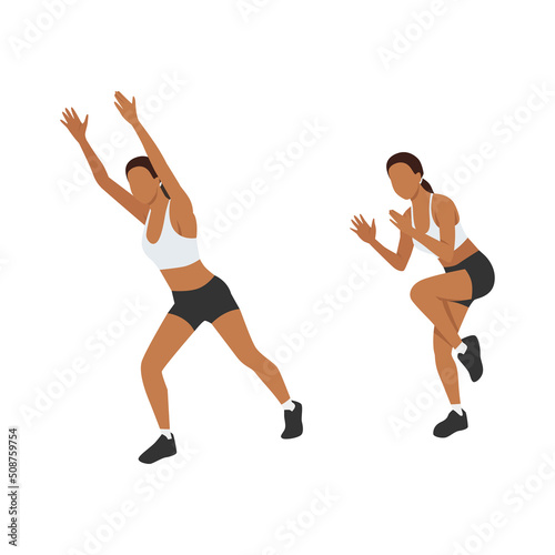 Woman doing Stutter steps exercise. Flat vector illustration isolated on white background