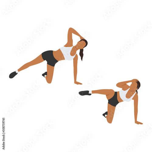 Woman doing Triangle crunch exercise. Flat vector illustration isolated on white background