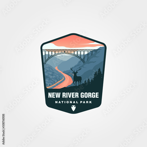 Fototapeta new river gorge vintage logo patch vector symbol illustration design, us nationa