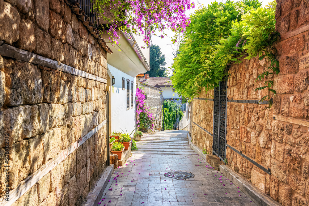 Obraz premium Authentic street in the old town Kaleici in Antalya Turkey.