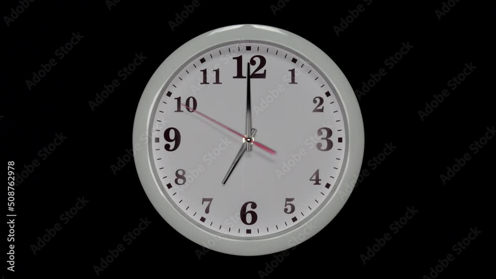 Black Arrows And Red Second Hand Of White Wall Clock. Black Background. Wall Clock Face Beginning Of Time Of 7.00 Am Or Pm. 4k. ProRes. Black Arrows And Red Second Hand Of White Wall Clock. Black Background. Wall Clock Face Beginning Of Time Of 7.00 Am Or Pm. 4k. ProRes.