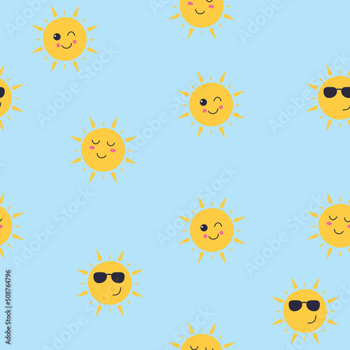 Stylish vector sun seamless pattern. Sun pattern stock vector. Print design for baby or kids fabric