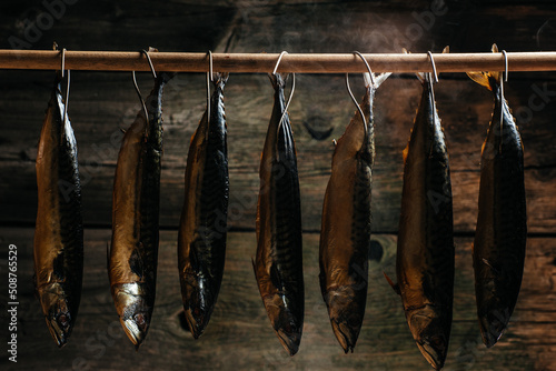 Photography Smoked fish in smokehouse
