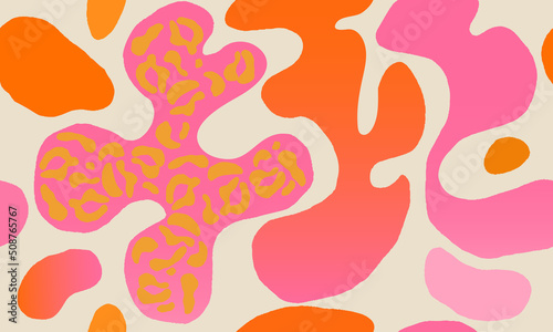 Hand drawn abstract pattern with leopard skin and various organic shapes. Collage contemporary print. Fashionable template for design.