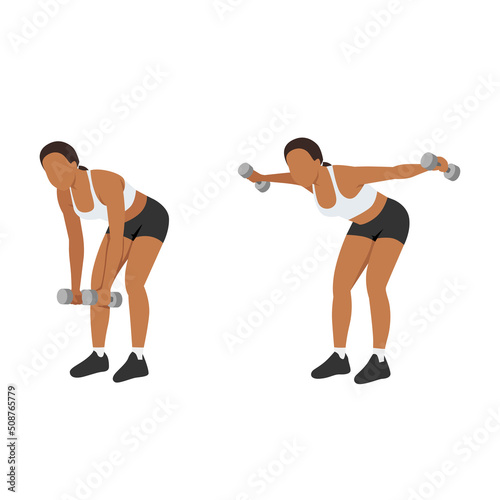 Woman doing Bent over lateral raise exercise flat vector illustration isolated on white background
