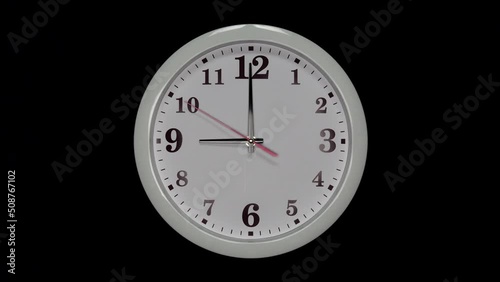 Wallpaper Mural Black Arrows And Red Second Hand Of White Wall Clock. Black Background. Wall Clock Face Beginning Of Time Of 9.00 Am Or Pm. 4k. ProRes. Torontodigital.ca