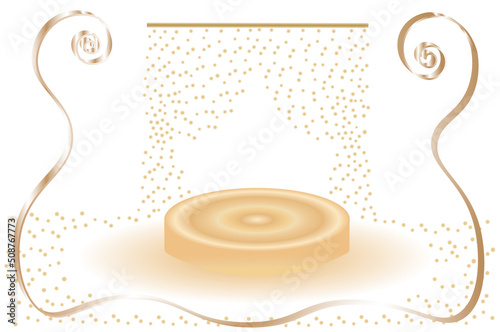  beautiful golden pedestal with bokeh on a white background