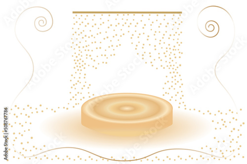  beautiful golden pedestal with bokeh on a white background